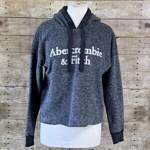 Abercrombie & Fitch Womens Grey Textured Fleece Logo Hoodie Sweatshirt Relaxed